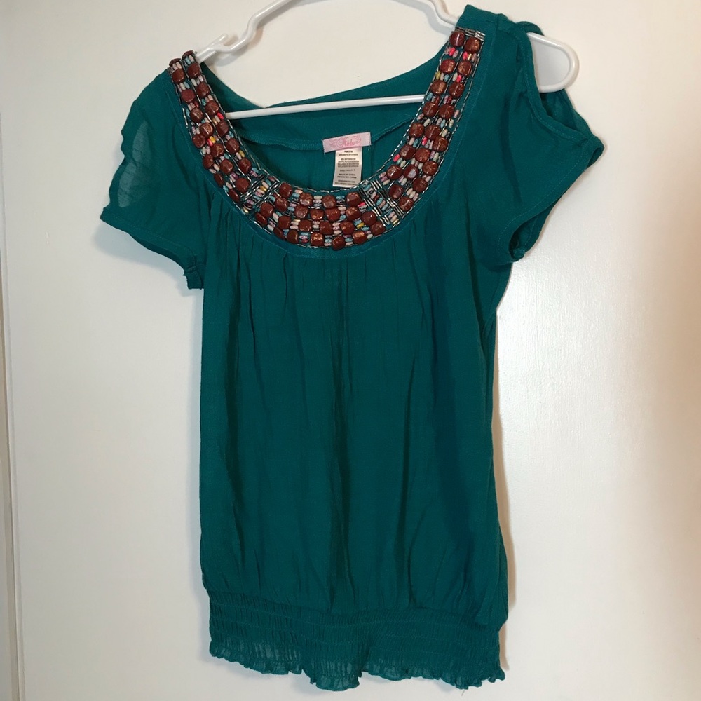 ✖️SOLD - Dressy/Business Teal Beaded Blouse